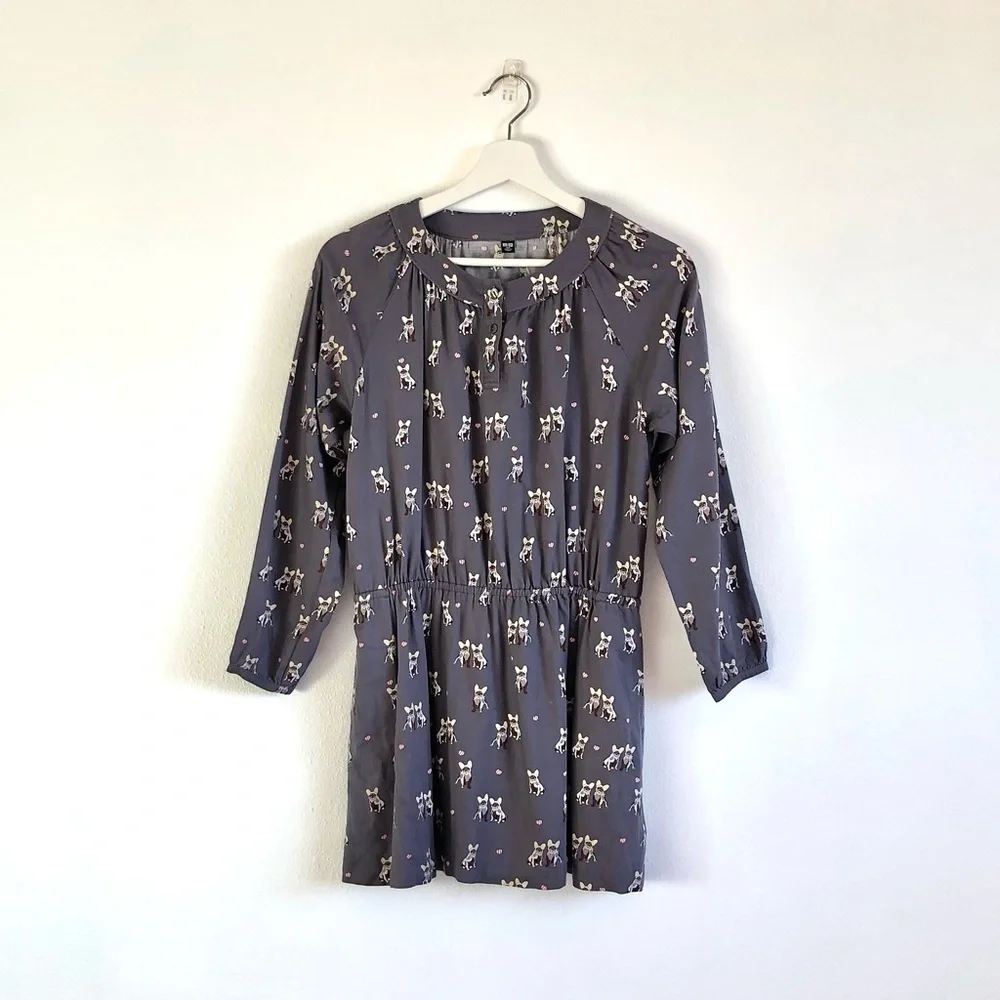 Uniqlo Kids Gray French Bulldog Heart Tunic Top Size 150 / 12-13Y Cute Novelty